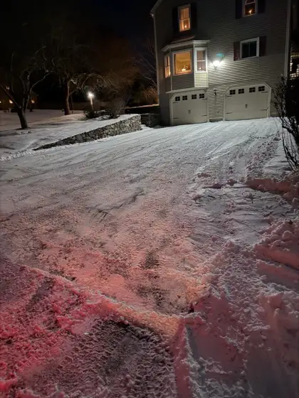 Salted driveway in winter